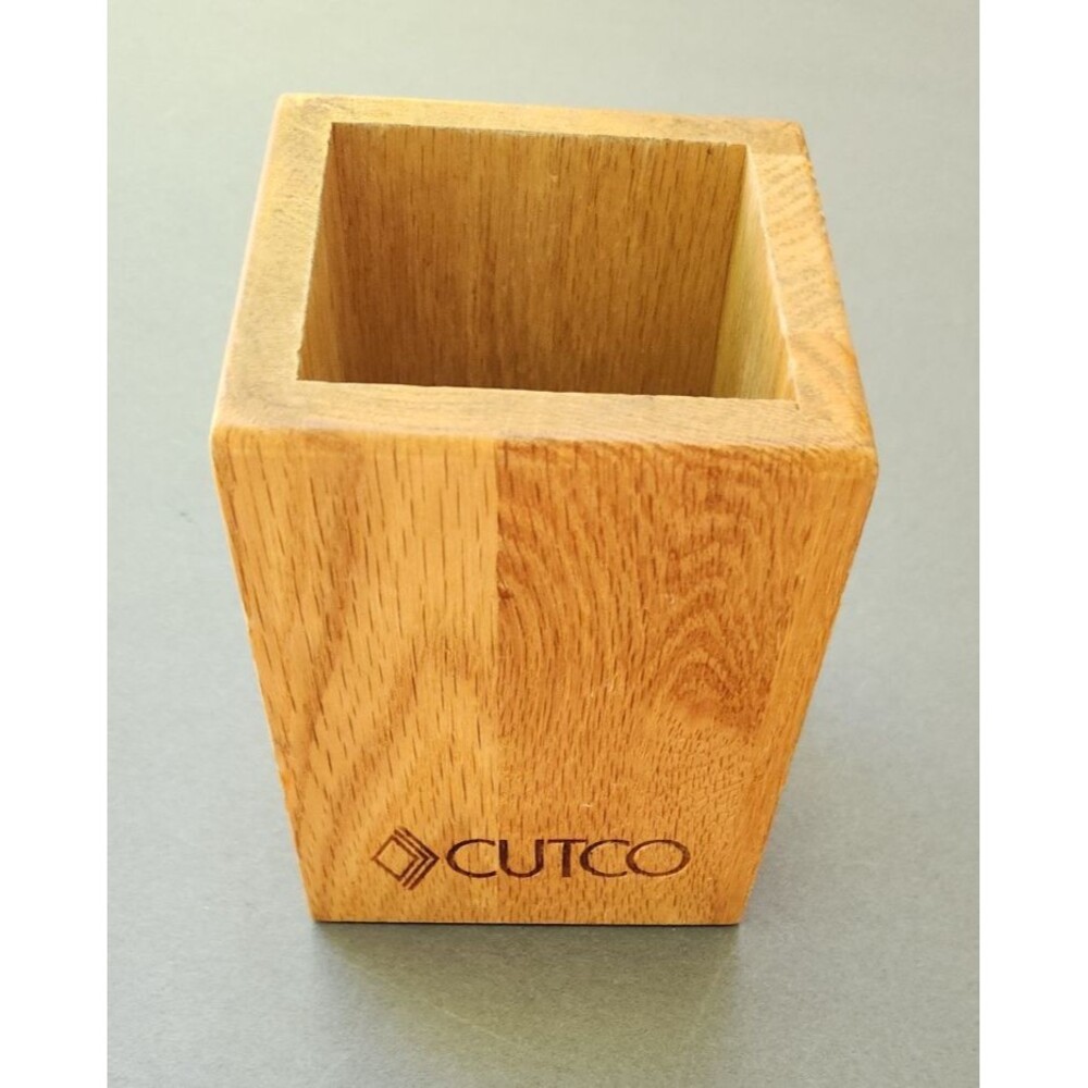 Cutco Oak Wood Utensil Box Block Caddy Container Holder USA Made 4x4x5